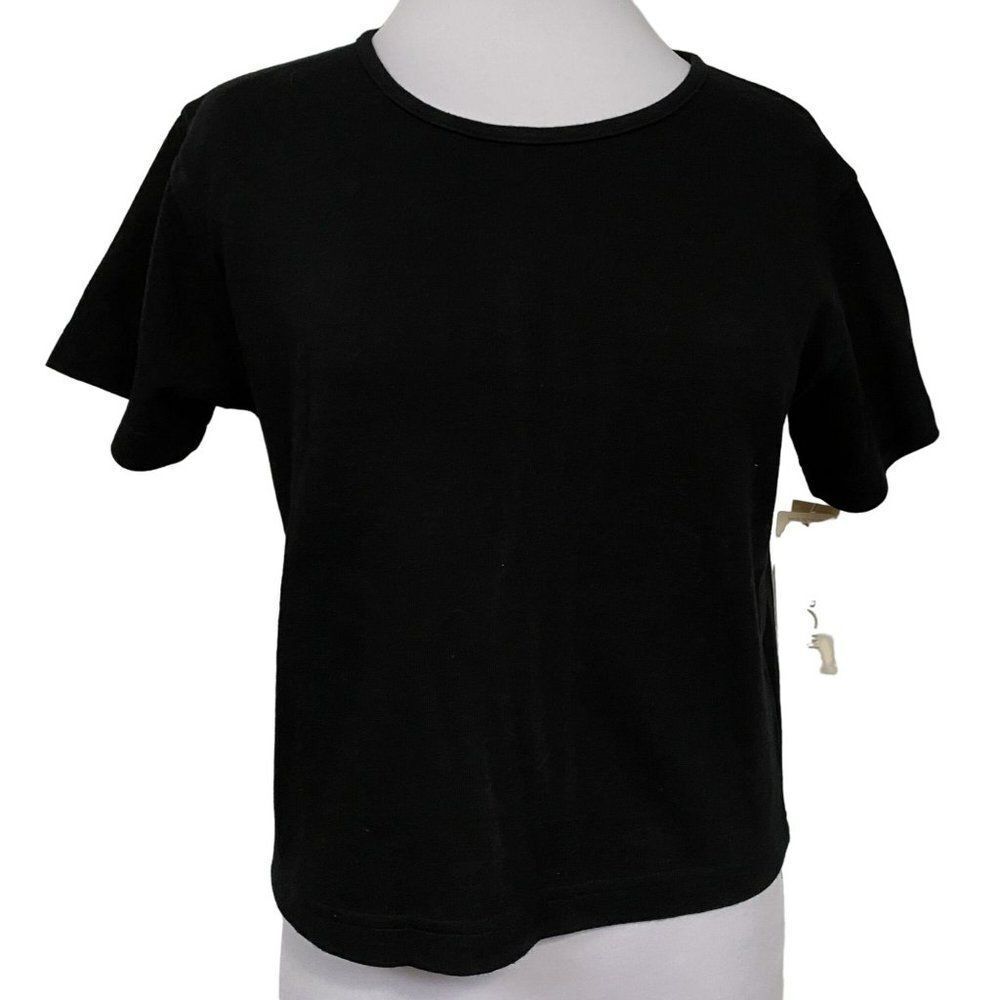 Morgan Vintage Classic Black Pullover Tee Top Sz M Shorter Length USA